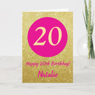 Carte 20e Joyeux anniversaire Hot rose et Parties scinti