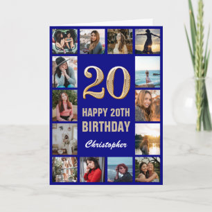 Carte 20e Joyeux anniversaire Marine Blue & Gold Photo C