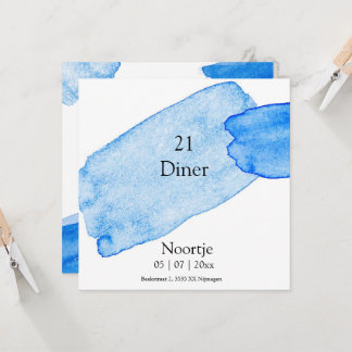 Carte 21 Diner uitnodiging moderne verfstrepen blauw