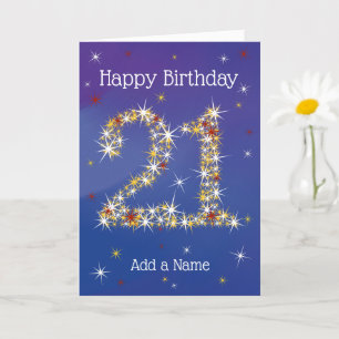 Carte 21e anniversaire - 21 ans en nombre d'étoiles - bl