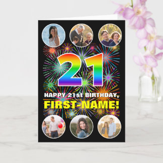 Carte 21e anniversaire : Arc en ciel amusant #, Nom pers