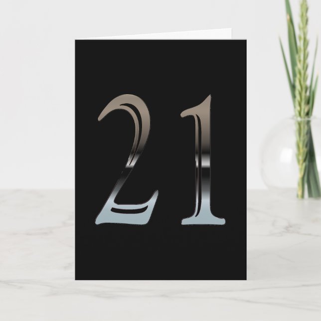 Carte 21e anniversaire Argent | Numéro 21 (Devant)