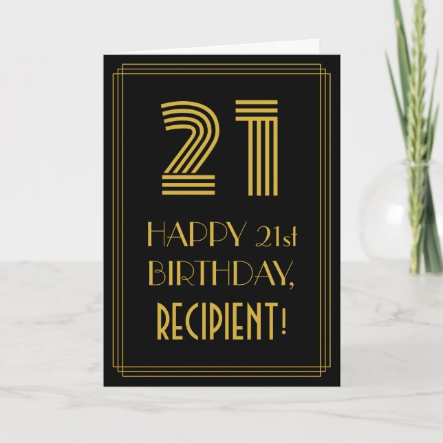 Carte 21e anniversaire : Art Déco Inspiré Look "21" & No (Devant)