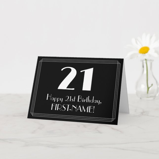 Carte 21e anniversaire ~ Art Déco Inspiré Look "21", Nom (Petite plante)
