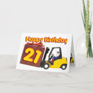 Carte 21e anniversaire avec chariot élévateur à fourche