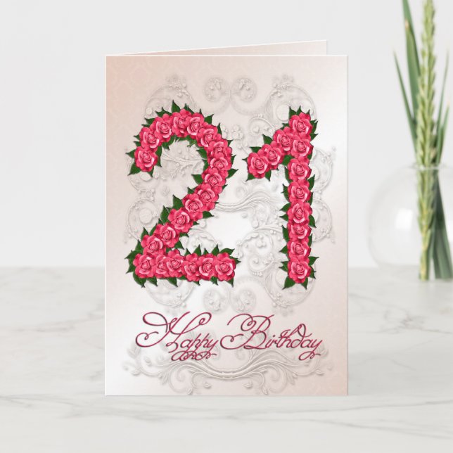 Carte 21e anniversaire avec roses et feuilles (Devant)