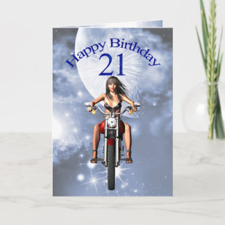 Carte 21e anniversaire avec une fille de motards