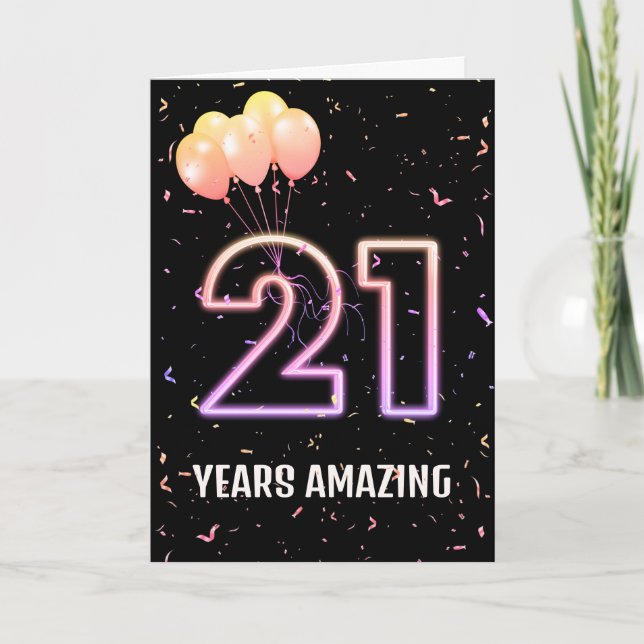 Carte 21e anniversaire Ballons et Confetti (Devant)