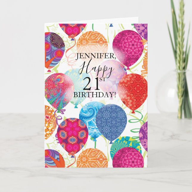 Carte 21e anniversaire Ballons rose Turquoise (Devant)