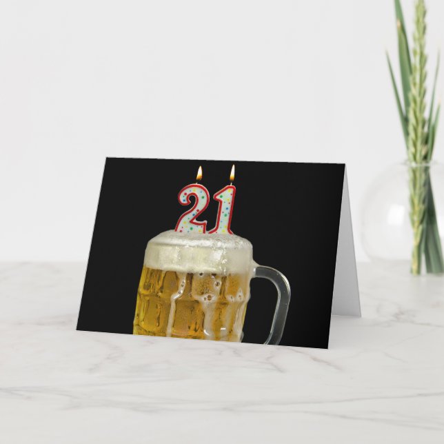 Carte 21e Anniversaire Bière en noir (Devant)