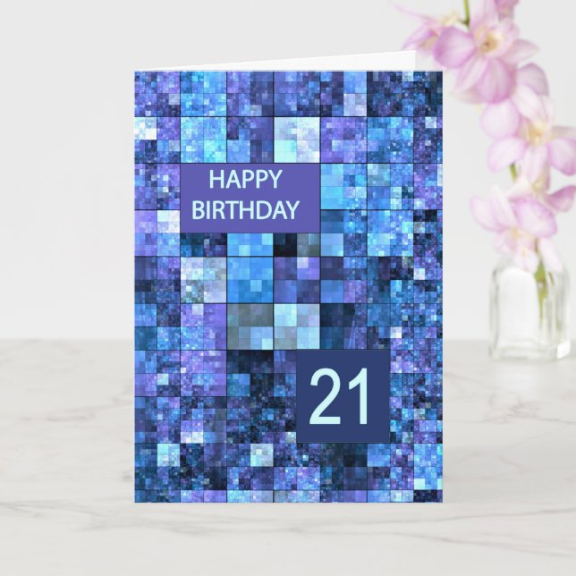 Carte 21e anniversaire, Carrés bleus, (Orchidée)