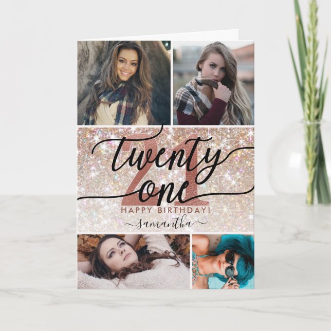 Carte 21e anniversaire Chic Parties scintillant Ombre ph (Devant)