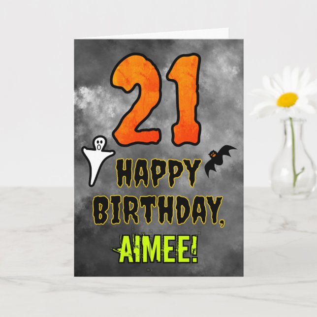 Carte 21e anniversaire : Eerie Halloween Thème + Nom per (Petite plante)