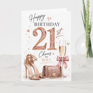 Carte 21e anniversaire féminin glamour