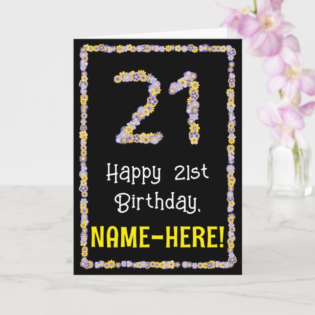 Carte 21e anniversaire : Floral Flowers Numéro, Nom pers (Orchidée)
