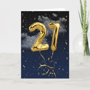 Carte 21e Anniversaire Gold Mylar Balloon et Confetti Ca