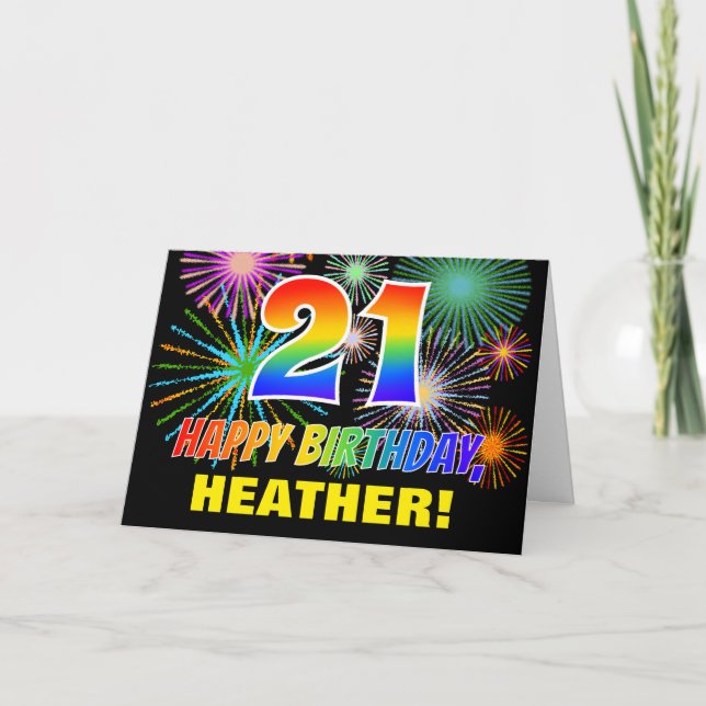 Carte 21e anniversaire : Gras, Amusants, Feu d'artifice, (Devant)