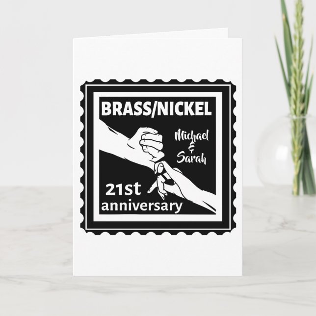Carte 21e anniversaire mariage laiton nickel traditionne (Devant)