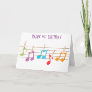 CARTE **21E ANNIVERSAIRE** NOTES MUSICALES SOUHAITS D'AN