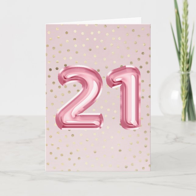 Carte 21e anniversaire or feuille rose (Devant)
