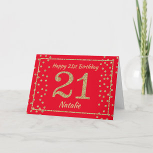 Carte 21e anniversaire Parties scintillant rouge et or c