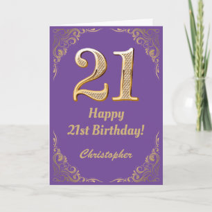 Carte 21e anniversaire Parties scintillant violet et or
