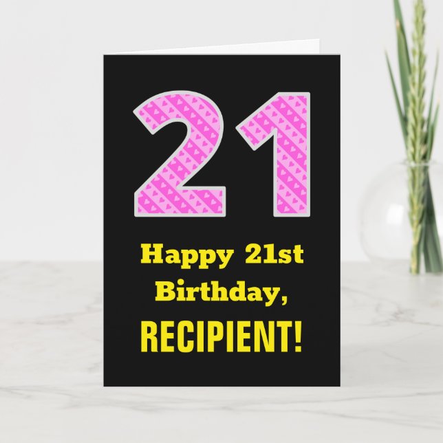 Carte 21e anniversaire : Pink Stripes and Hearts "21" +  (Devant)