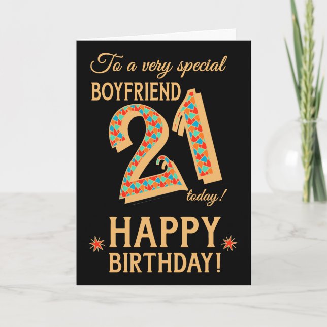 Carte 21e anniversaire, pour Boyfriend, Effet or sur Noi (Devant)