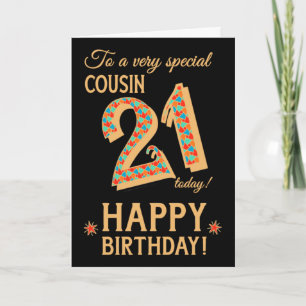 Carte 21e anniversaire, pour Cousin, Effet or sur Noir