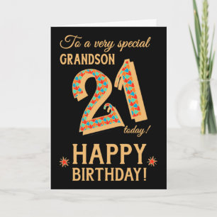 Carte 21e anniversaire, pour Grand-fils, effet or sur no