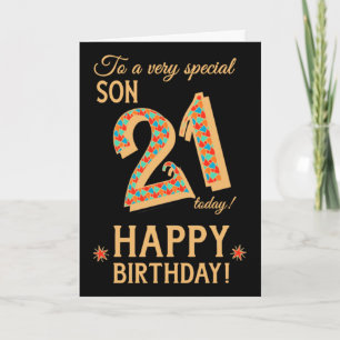 Carte 21e anniversaire, pour Son, Effet or sur Noir