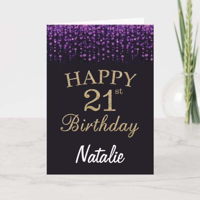 Carte 21e anniversaire Purple Black and Gold Parties sci (Devant)