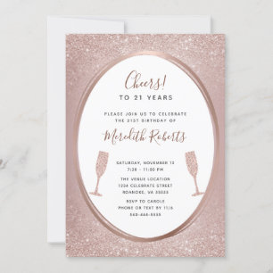 Carte 21e anniversaire Rose Gold Champagne Party Invitat