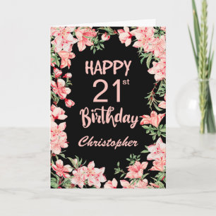 Carte 21e Anniversaire Rose Peach Aquarelle Florale Noir