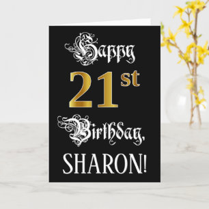 Carte 21e anniversaire — Script fantaisie; Faux Gold Loo