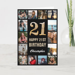 Carte 21e Joyeux Anniversaire Black and Gold Photo Colla