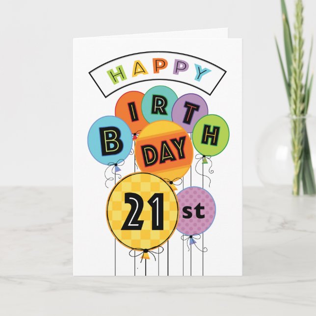 Carte 21e Joyeux Anniversaire Bright Typographie Ballons (Devant)