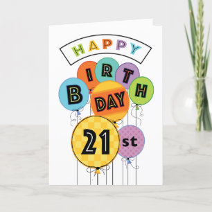 Carte 21e Joyeux Anniversaire Bright Typographie Ballons