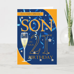 Carte 21ème Fils d'anniversaire - verre de Champagne