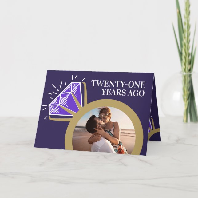Carte 21st wedding anniversary now then photo card (Devant)