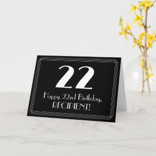 Carte 22e anniversaire ~ Art Déco Inspiré Look "22", Nom