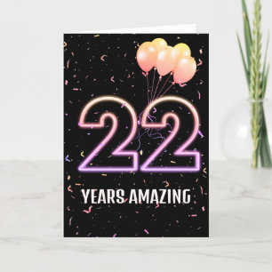 Carte 22e anniversaire Ballons et Confetti