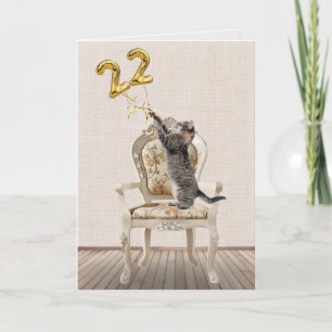 Carte 22e anniversaire Ballons et Tabby Cat