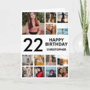 Carte 22e anniversaire Collage photo 13 photos noir blan