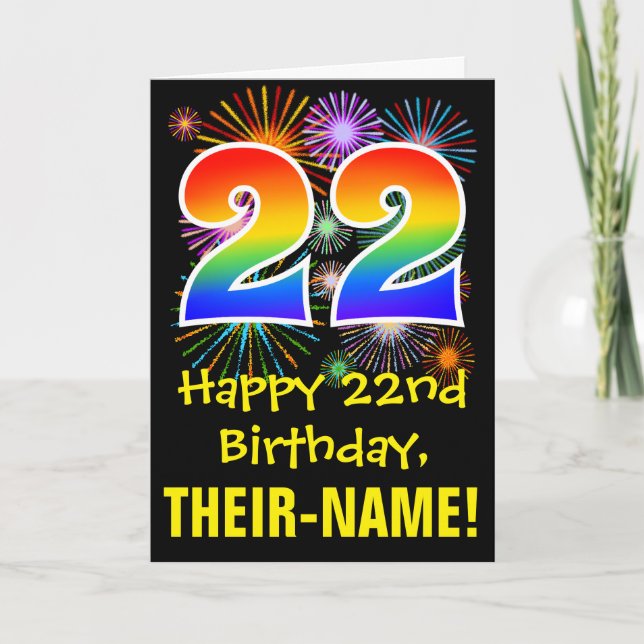 Carte 22e anniversaire : Fun Motif Fireworks + Rainbow 2 (Devant)