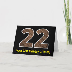 Carte 22e anniversaire : Nom + Faux Wood Grain Motif "22