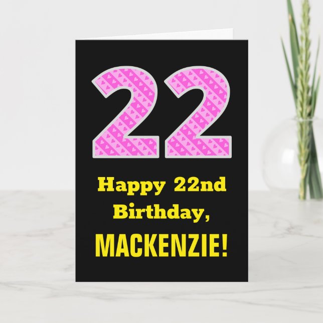 Carte 22e anniversaire : Pink Stripes and Hearts "22" +  (Devant)