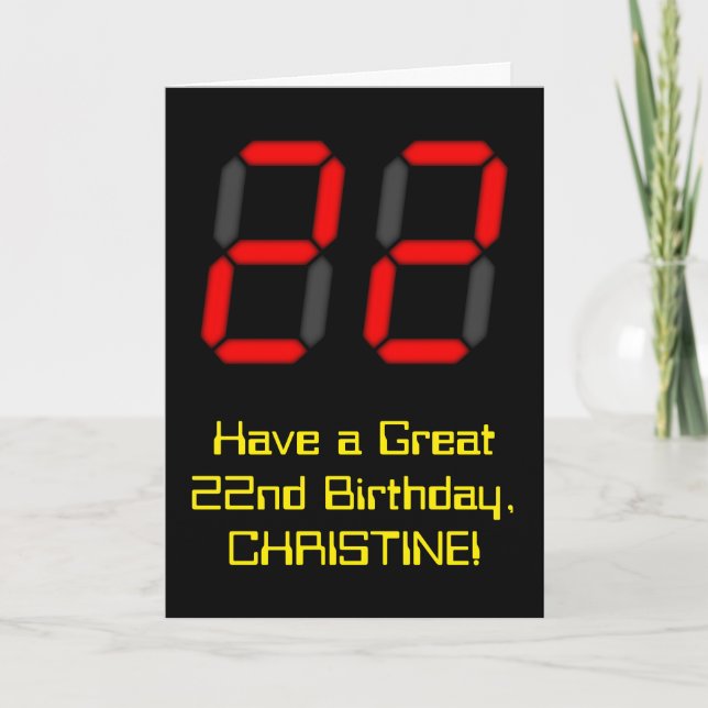 Carte 22e anniversaire : Rouge Digital Clock Style "22"  (Devant)