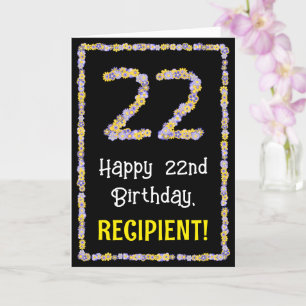 Carte 22nd Birthday: Floral Flowers Number, Custom Name
