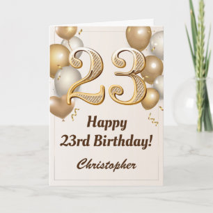 Carte 23e anniversaire Ballons d'or et Confetti Annivers